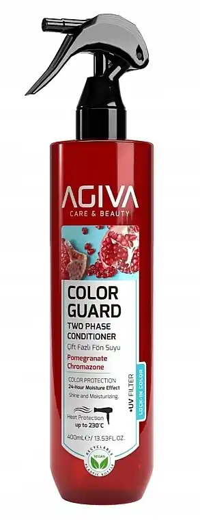 Two-phase leave-in conditioner spray for color protection with pomegranate