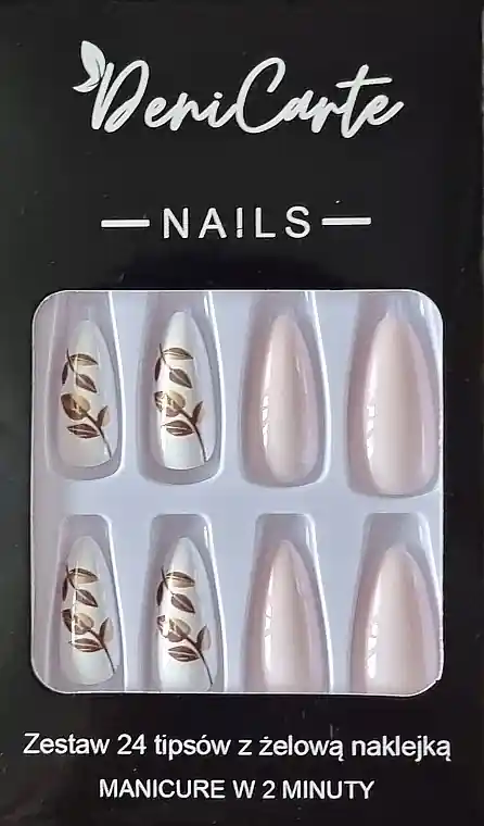 False Nails, almond, pink with gold, 24 pcs.