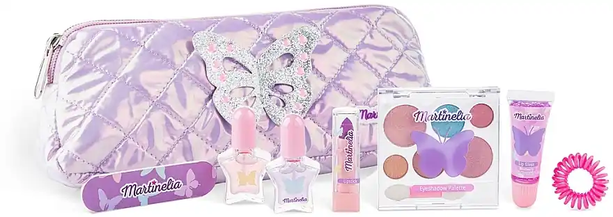 Martinelia Shimmer Wings Pencil Case & Beauty (hair/elastics/1pcs + lipgloss/1pcs + lipstick/1pcs + nail/polish/2pcs + nail/file/1pcs + eyeshadow/palette/1pcs + bag) - Makeup