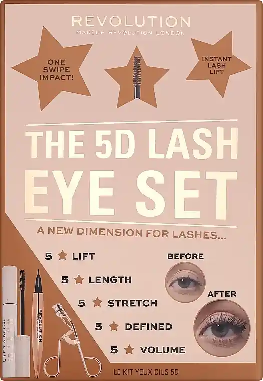 Makeup Revolution 5D Lash Eye Gift (eyelash/curler/1pc + mascara/14ml + eyeliner/0.8ml)