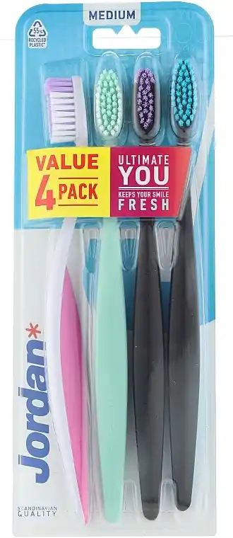 Toothbrushes 4 pcs, medium, lilac, turquoise, black 2 pcs - Bath and Body