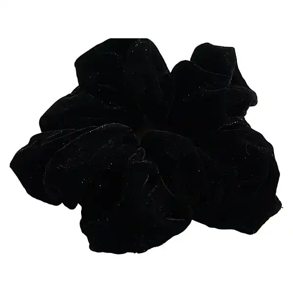 Velvet hair scrunchie with glitter, 16-18 cm, black