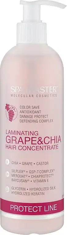 Laminating concentrate for hair protection with grape and chia