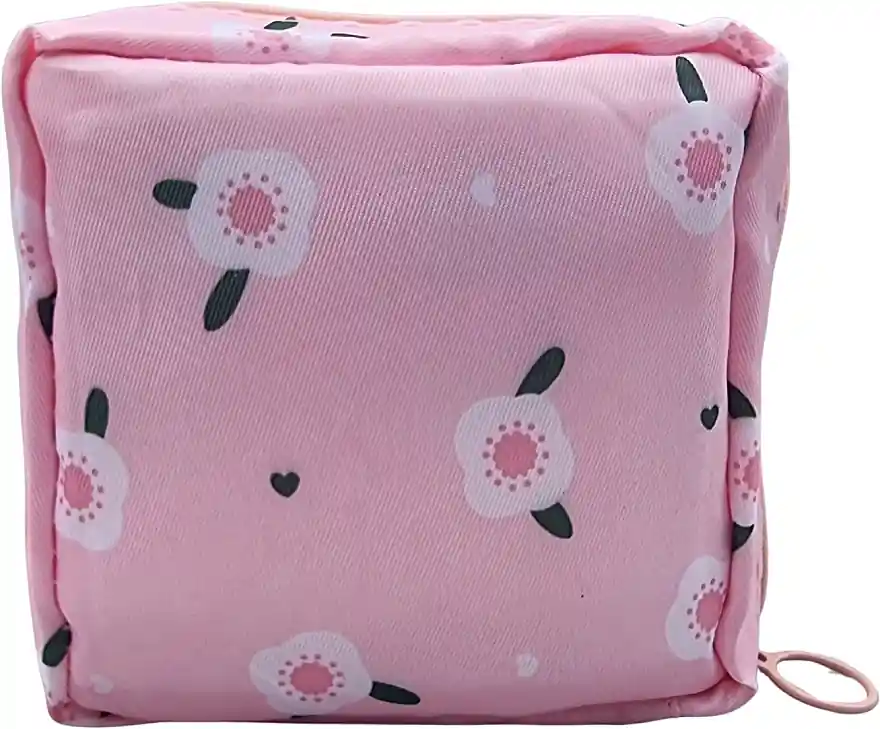 Mini Bag for Sanitary Pads, Flowers, Pink - Accessories