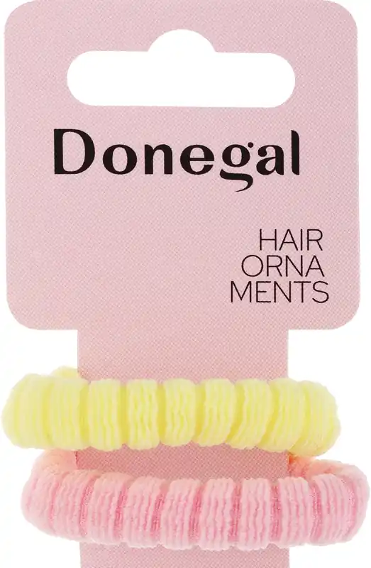Hair ties 2 pcs, FA-5681, yellow + pink ribbed