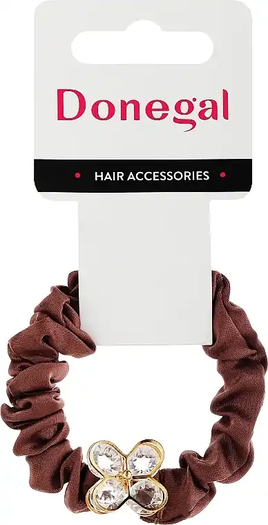 Hair tie FA-5634+2, brown with flower 2, transparent petals