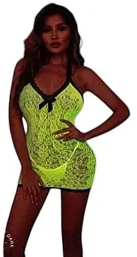 Erotic mesh dress, stretchy, black with yellow - Clothes