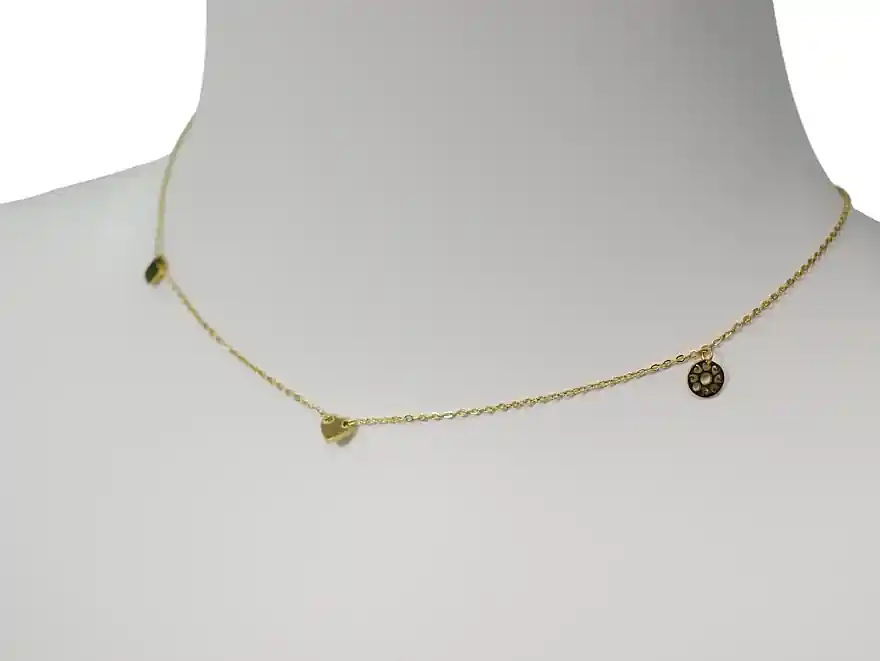Necklace, flower and heart, gold - Costume jewelry