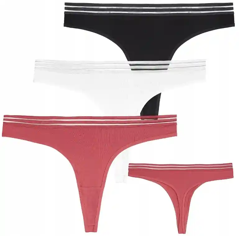 Cotton Thong Panties with Mesh Band bdm350-003/3, 3 pieces, pink+white+black