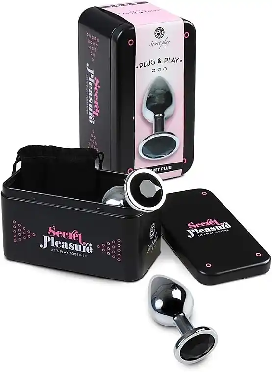 Metal Butt Plug with Gemstones, 6151K, black, size S - Health & Care
