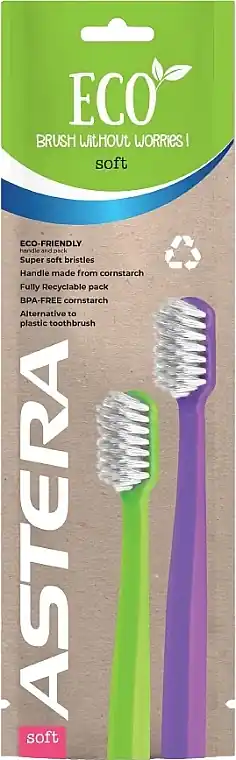 Toothbrush 'ECO', soft, 2 pcs., lime green + purple - Bath and Body