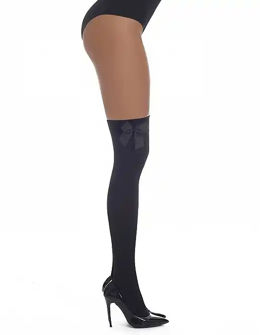 Cameo Knee Socks with Bows, 80 DEN, black - Clothes
