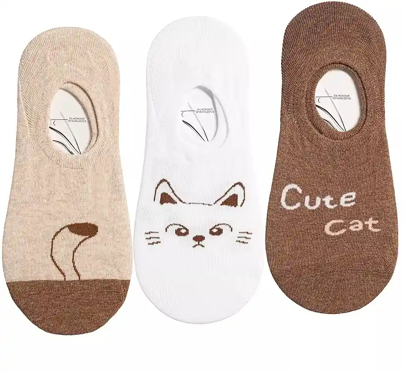 Cotton women's ankle socks with cats CDB200-418/3, 3 pcs.