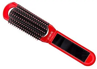 Foldable Hair Brush with Mirror, red - Accessories