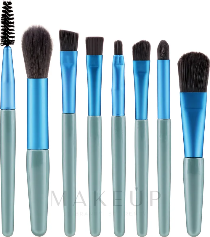 Makeup Brush Kit in a Case, 8 pcs, grey-blue