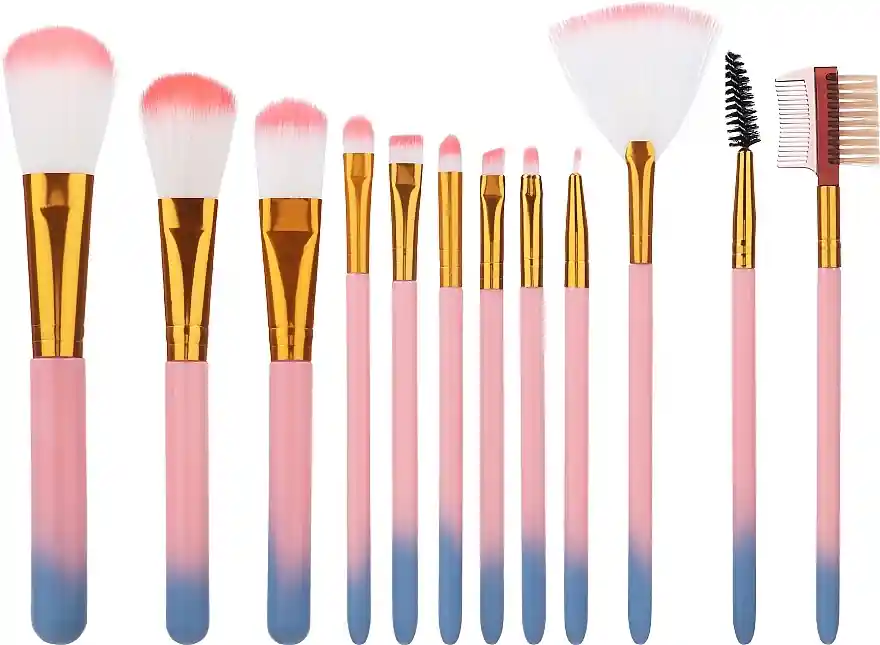 Makeup Brush Set in Tube, pink-dark blue, 12pcs