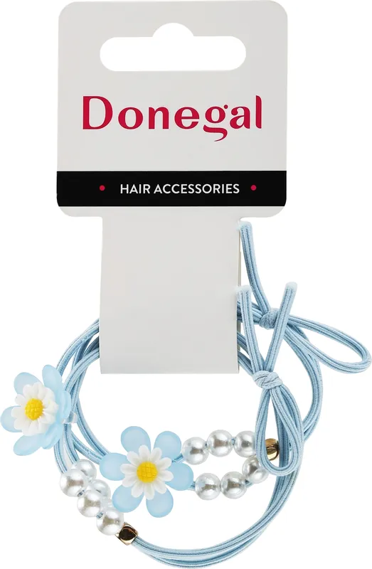Hair ties FA-5630, blue with beads and flower