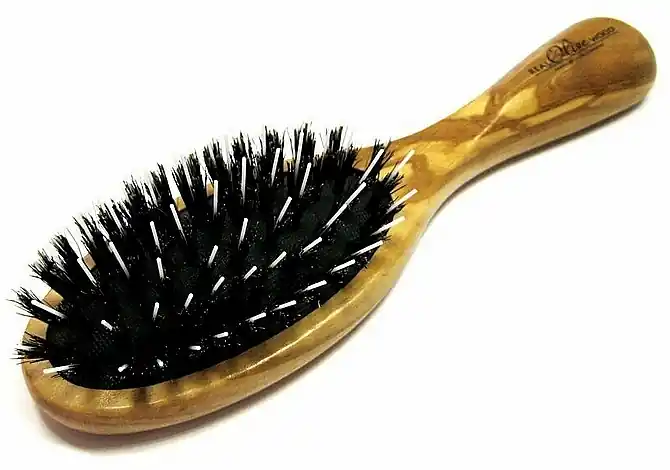 Pocket Hair Brush, olive wood, 21.5 cm, nylon bristles - Accessories