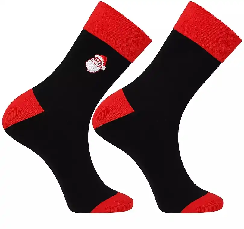 Men's socks, CMLS350-063, black with red with Santa Claus