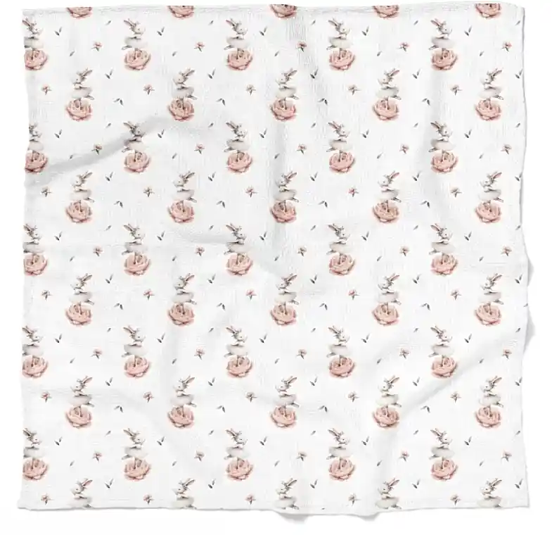 Children's bamboo swaddle with bunny print, 110x110cm - Bocioland