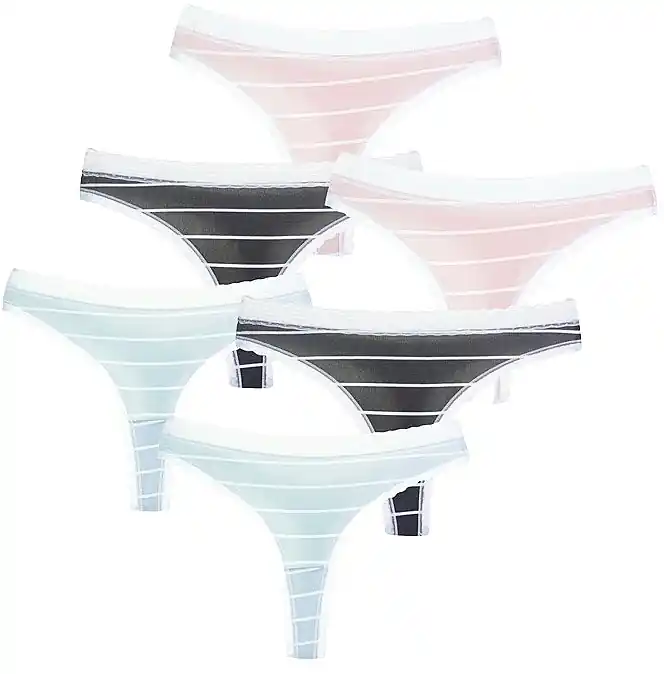 Women Cotton Thong Panties with Lace Trim, BDM500-012, black