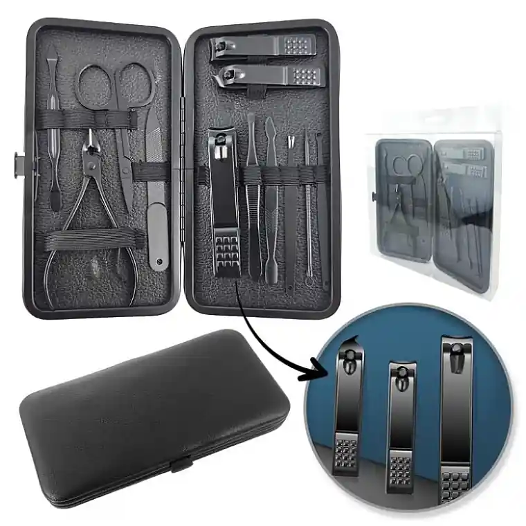 Manicure and Pedicure Accessory Set in a Case 12 in 1, Black, AK21 - Accessories