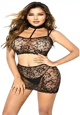 Erotic Set, elastic with floral mesh, black - Clothes