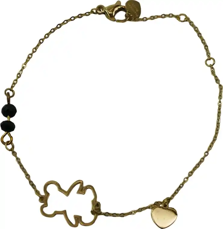 Women Bracelet, stones, teddy bear and heart, gold - Costume jewelry