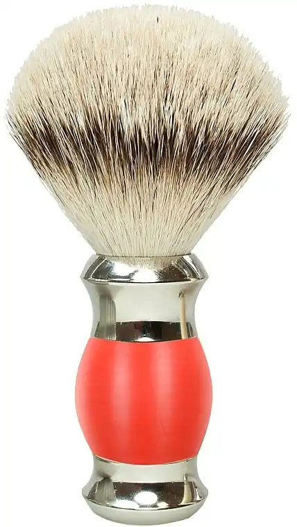 Shaving Brush with Badger Bristles, plastic, polymeric handle, red and silver - Men