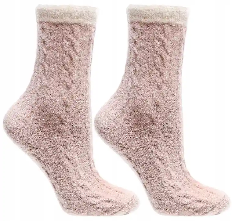 Long women's socks with fur, beige - Clothes