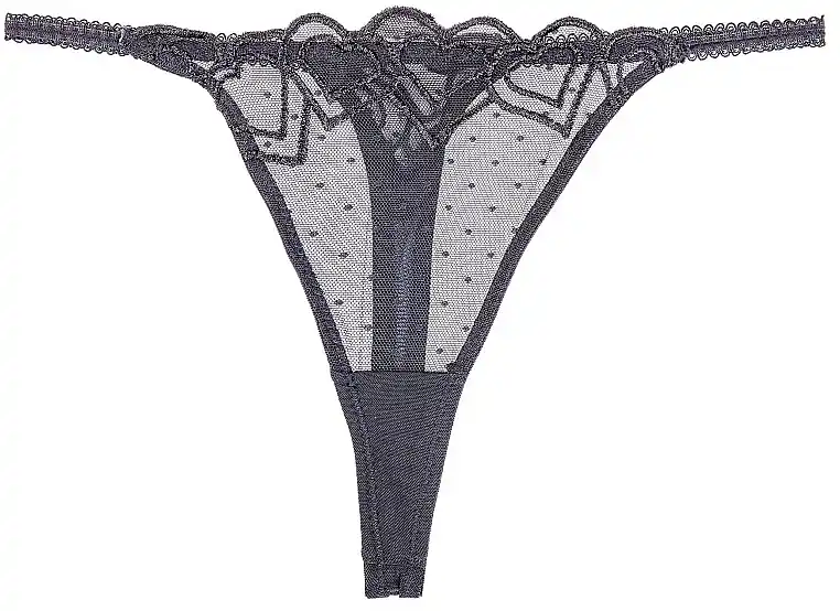 Women's Embroidered Mesh Thongs, Black - Clothes