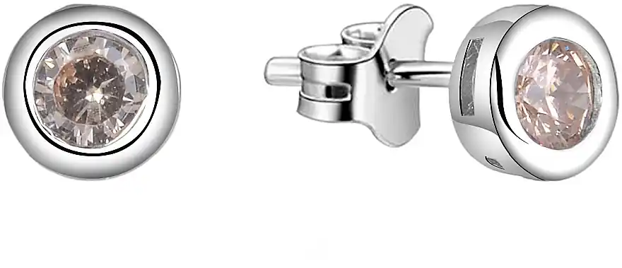 Silver Earrings with Champagne-Colored Stones