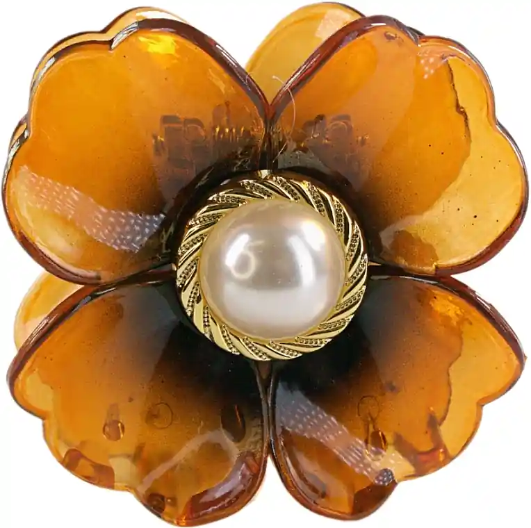 Flower & Pearl Hair Clip, brown - Accessories