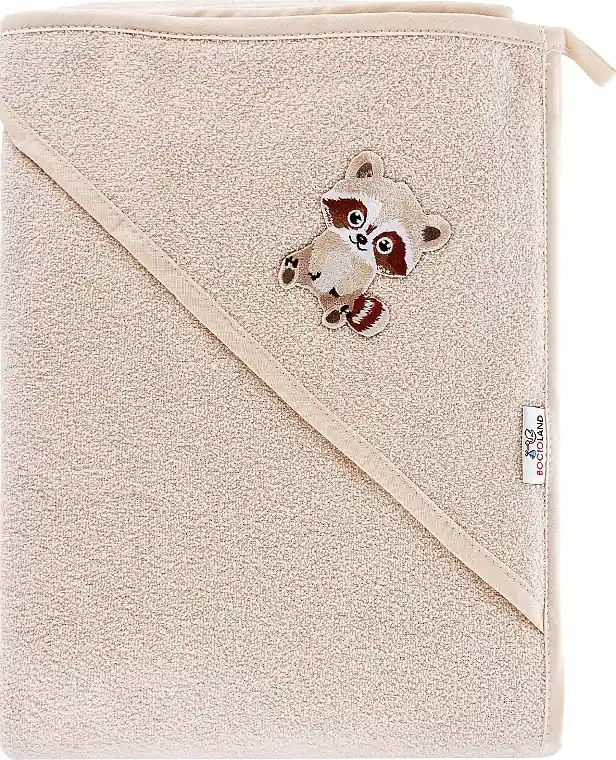 Hooded towel, 100x100 cm, beige with raccoon - Accessories
