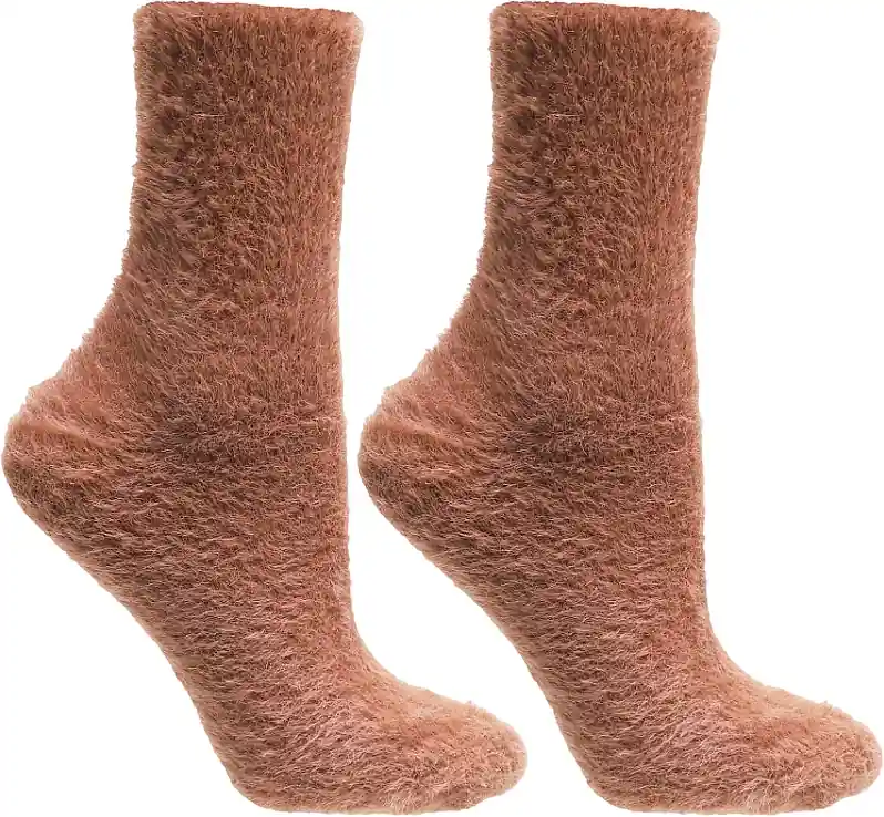Long women's socks with fur trim, CDC400-524, brown