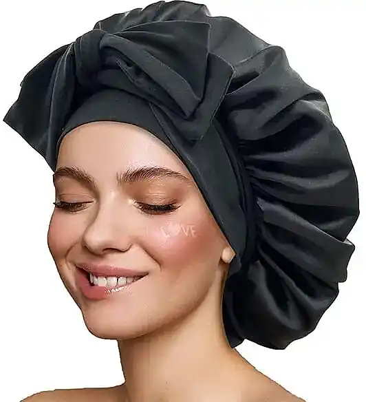 Black satin hair turban with ties - Accessories