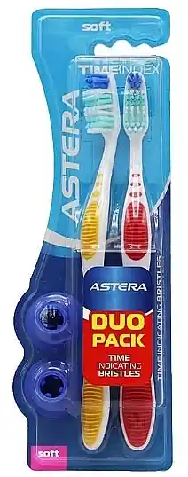 Toothbrush with Timer Indicator, Soft, Yellow + Red - Bath and Body