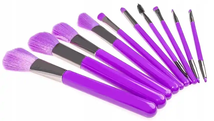 Neon-Purple Makeup Brush Set, 10 pcs.
