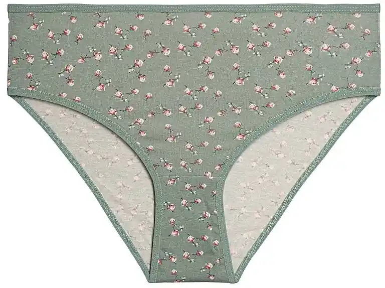 Women's cotton bikini panties, green with small flowers - Clothes