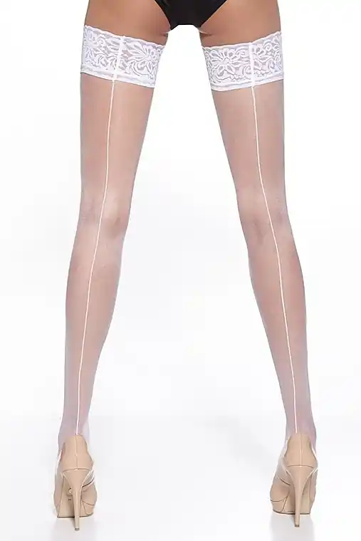 Amelia Elastic Lace Top Stockings, 20 Den, white - Clothes