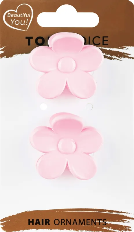 Hair Clips 'Flowers', 21442+1, 2 pcs., light pink - Accessories