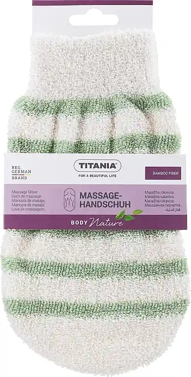 Two-Tone Massage Mitt, white with green stripes