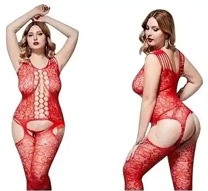 Erotic bodysuit, elastic with patterns and stockings, red - Clothes