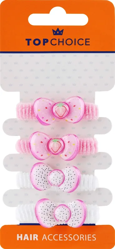 Hair Ties "Bows", 25709, white and pink - Accessories