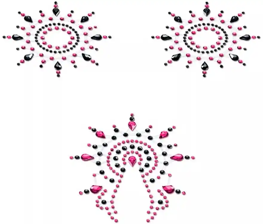 Breast & Pubic Crystals Set, black-pink
