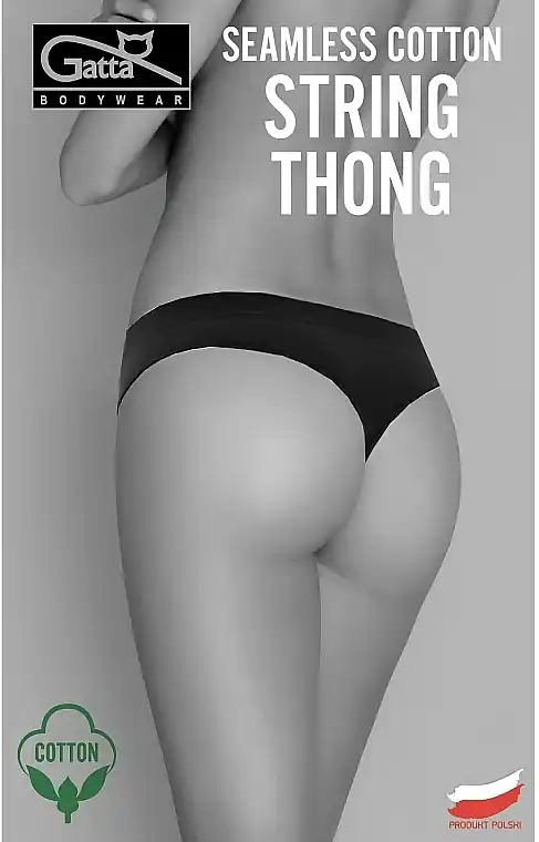 Seamless Cotton String Thong, black - Clothes
