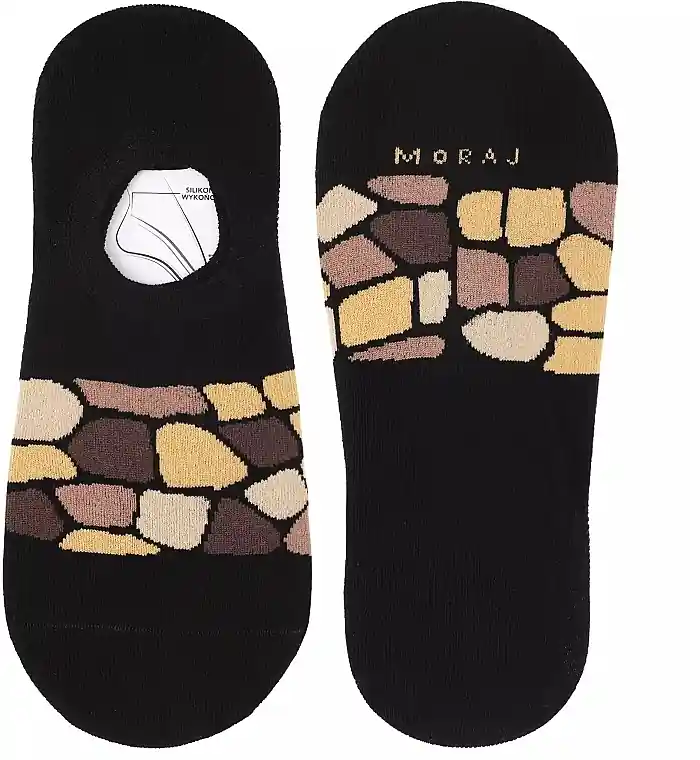 Women's no-show socks with animal print, CDB200-131, black with giraffe