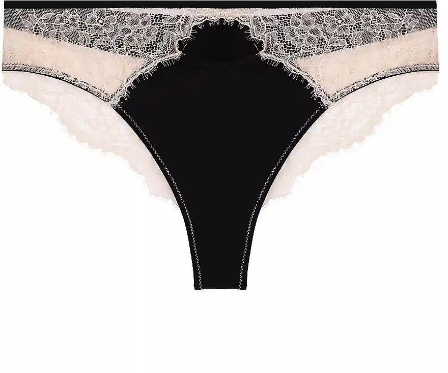 Women Brazilian Panties, black with beige lace - Clothes