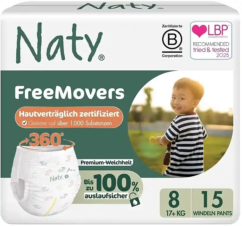 Eco-friendly toddler diapers pants 8, 17+ kg, 15 pcs.