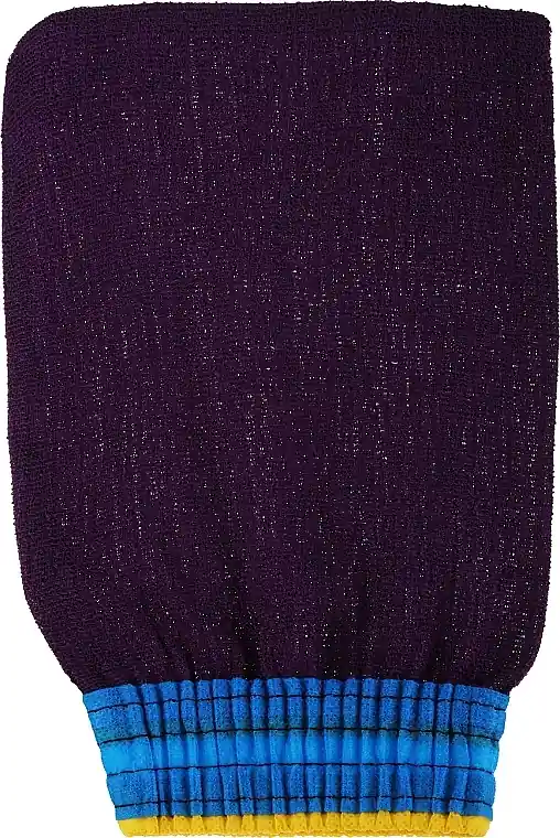 Exfoliating glove for face and body, purple with blue and yellow elastic - Accessories